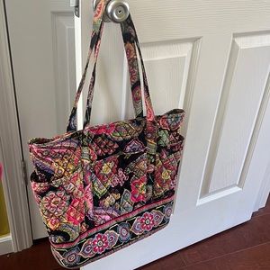 Vera Bradley Black Paisley Quilted Shoulder Tote Bag ‘Symphony in Hue’ Print